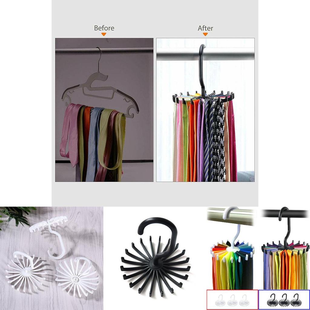 Versatile 20 Rotating Tie Rack Hanger Organizer With Secure Non-slip Arms For Ties