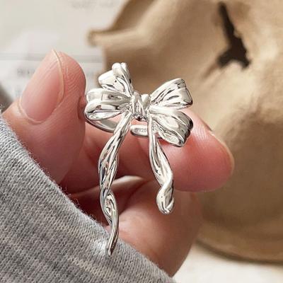 925 Sterling Silver Rings For Women Geometric Fine Jewelry Finger Adjustable Bow Tassel Ring For Party Birthday Gift