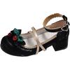 Fashion Vintage Cute Bow French Block Heel Shallow Single Shoes Summer Fashion Round Toe One Strap Versatile Non-Slip Mary Jane Shoes