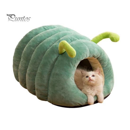 

Гнездо для кошки со съемной подушкой в форме червяка, клетка для животных с защитой от влаги, дно с защитой от ветра, сохранение тепла, лежанка для кошки, пещера, зимний домик для кошки M зелёный