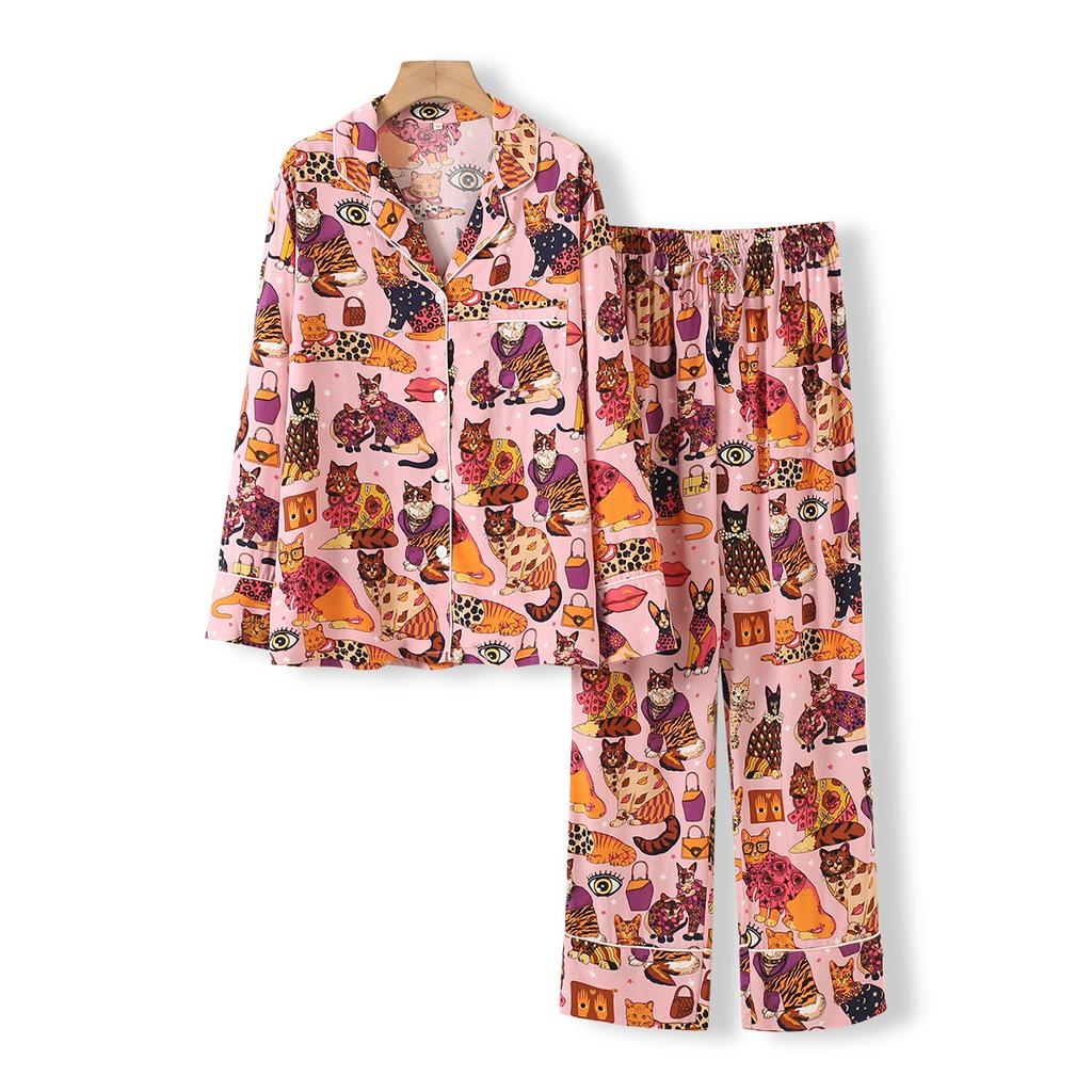 Printed Home Clothes Pajamas Set for Women Spring and Autumn Newest Cute Cotton Loose and Comfortable Ladies Dormir Pajamas