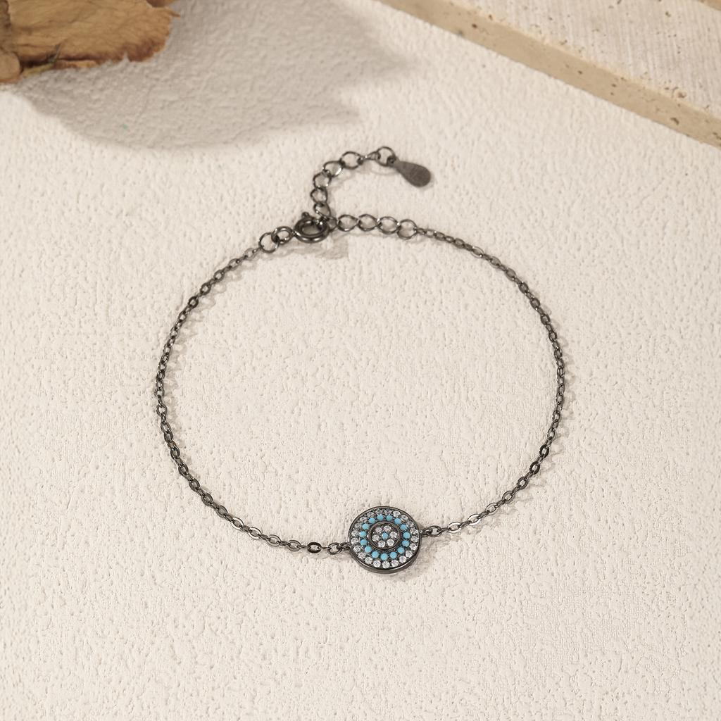 MODIAN Round Turquoise Black Golden Eyes Bracelet 925 Silver Punk Link Chain Bracelet For Women Hip Pop Fine Jewelry