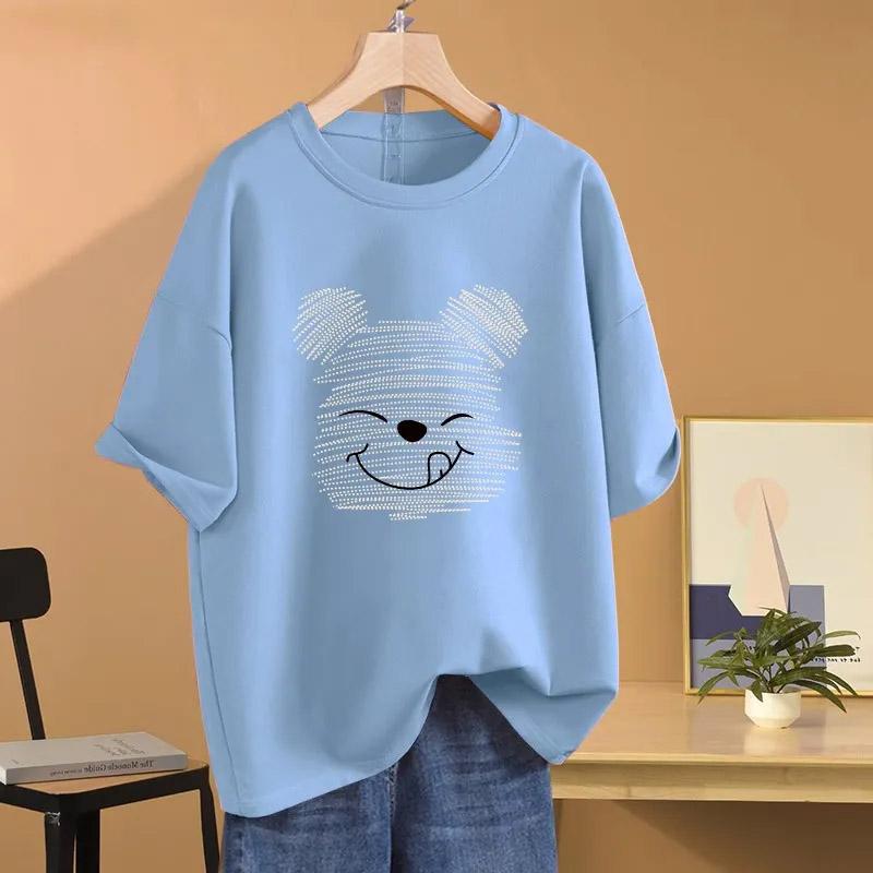 

Женская футболка Летняя Большого размера Хлопковая футболка Мягкая Свободная С принтом Повседневная Удобная Футболка-пуловер Топ XXXL синий