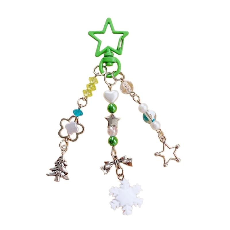 Bowknot Acrylic Phone Charm Straps Elegant Beaded Bowknot Phone Charm with Christmas Charm for Backpacks Purses