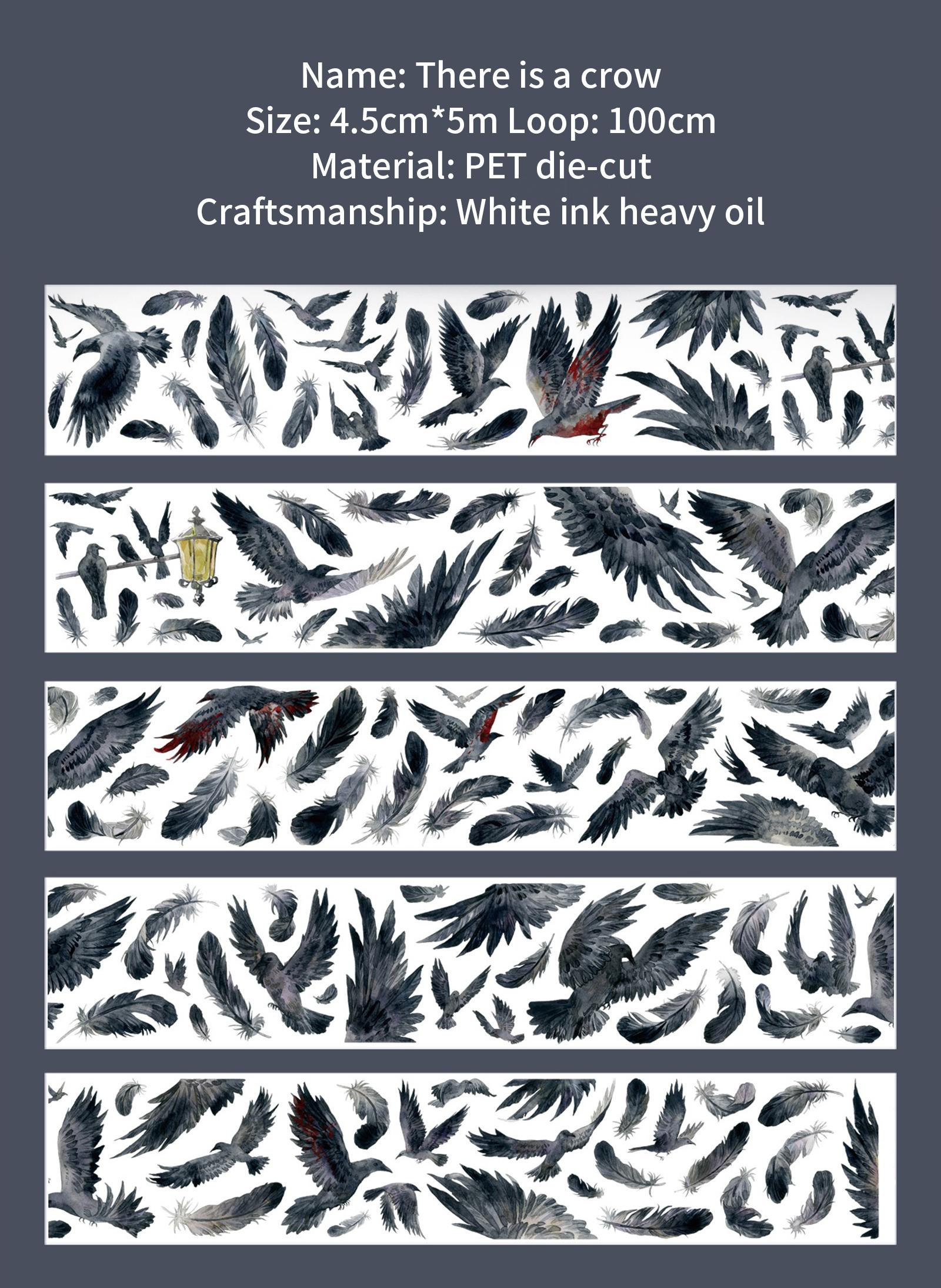 

JIANWU 45mm*5m Vintage Crow Bird Feather Landscape Material Collage Scrapbook PET Tape Creative DIY Journal Stationery