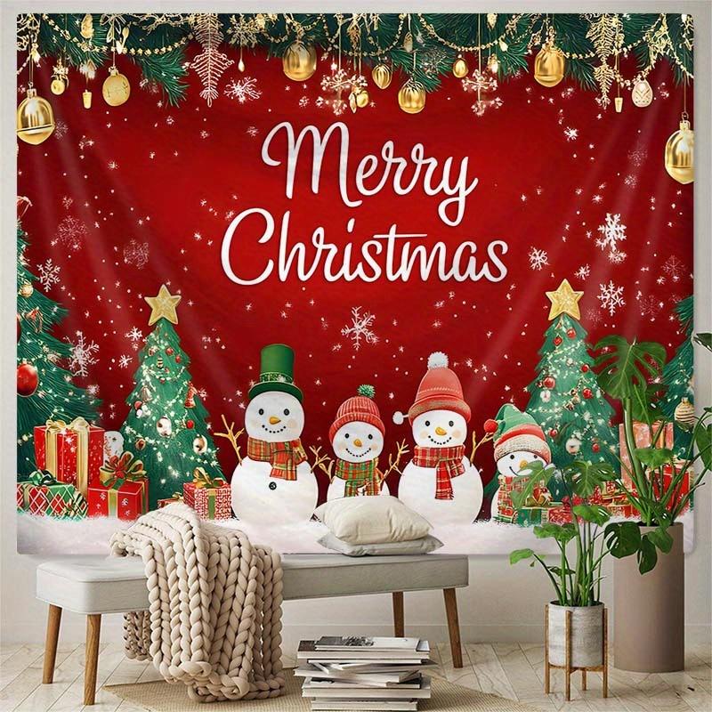 1 Piece of Merry Christmas Snowman Polyester Tapestry: Snowman, Gifts and Star Patterns, Indoor Christmas Living Room Decoration