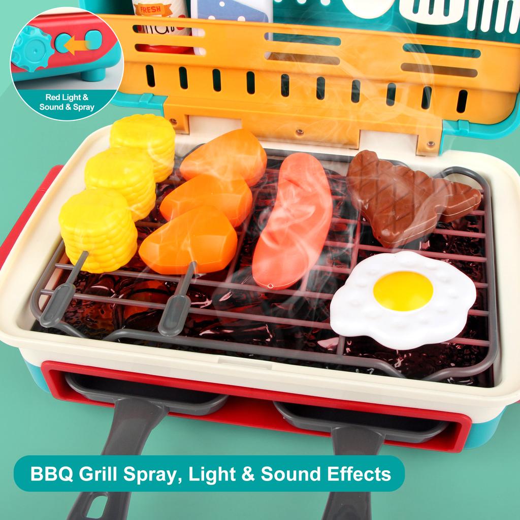 Kids Simulated Barbecue Set with Spray Light and Sound Pretend Play Kitchen Cooking Toy BBQ Educational Toys for Kids Xmas Gifts