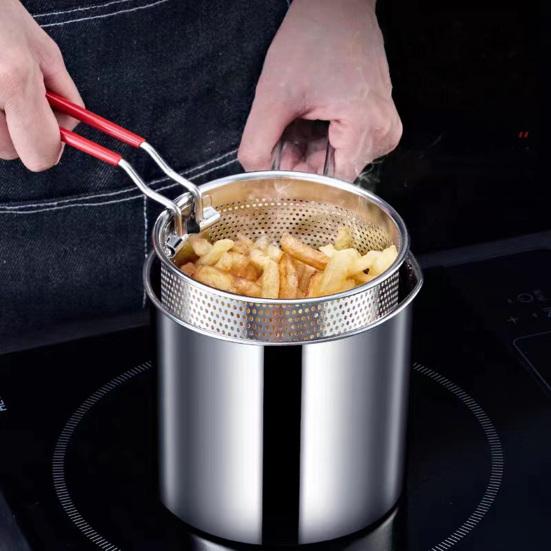 Stainless Steel Deep Fryer with Filter Basket Extended Handle Mini Fryer for Efficient Cooking Multifunctional Oil Pot for Frying Steaming Boiling