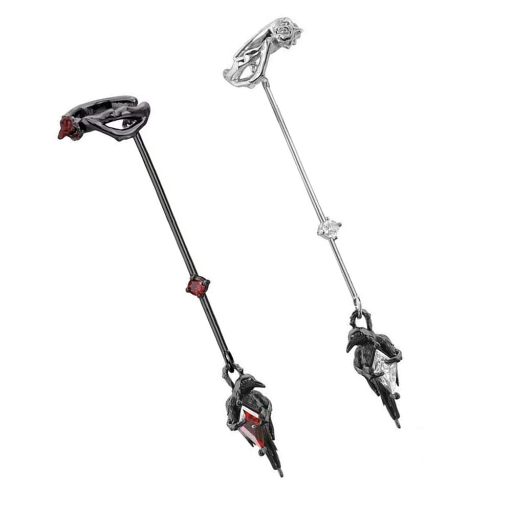 Gothic Ravens Inspired No Piercing Ear Cuff For Men And Women Earhook Pendant With Rose Details Alloy Dark Jewelry