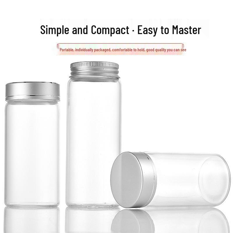 47mm Transparent Glass Bottle with Oxidized Silver Cap for Cereal, Tea, or Candy Storage