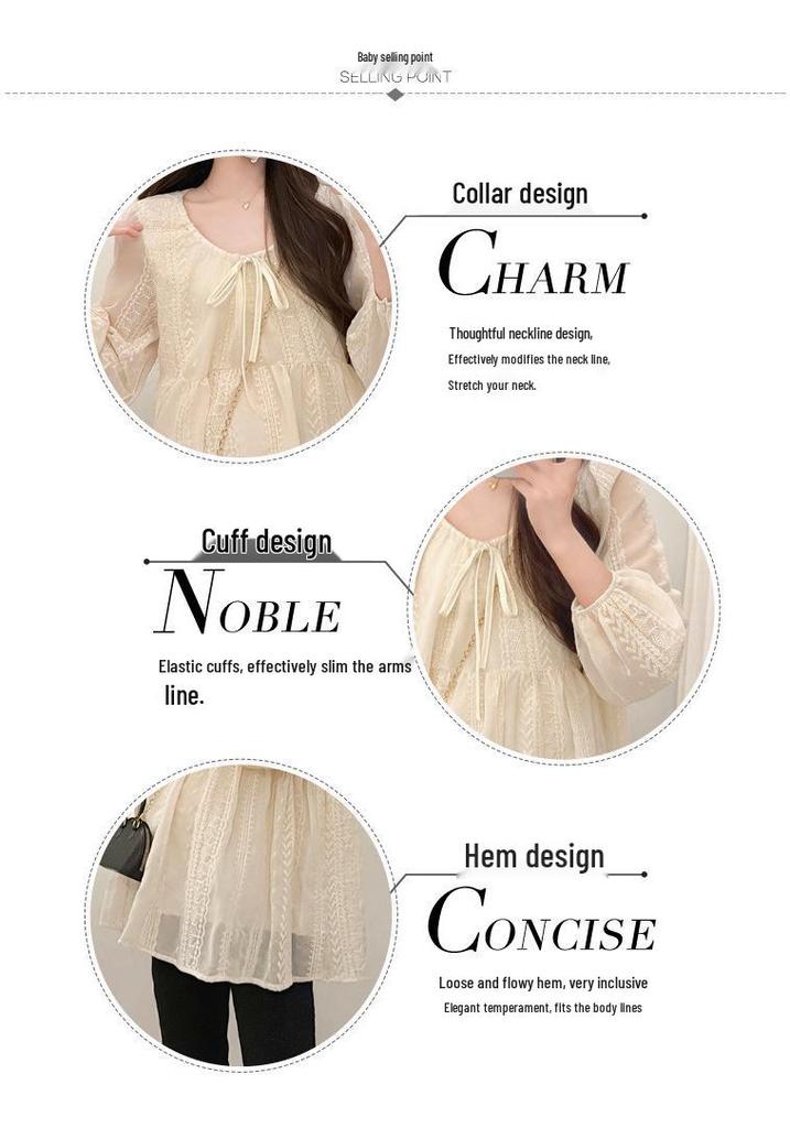 Embroidered Long Sleeve Maternity Doll Shirt: Versatile Loose Fit for Spring & Autumn