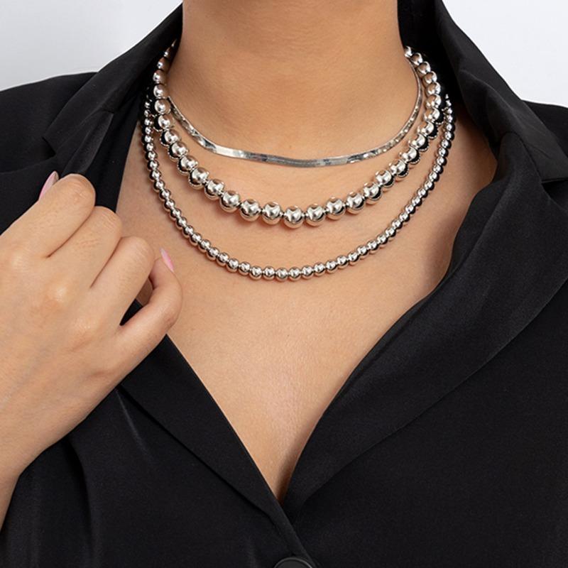 Meier Trendy and cool flat snake bone necklace for women, vintage punk style beaded chain choker