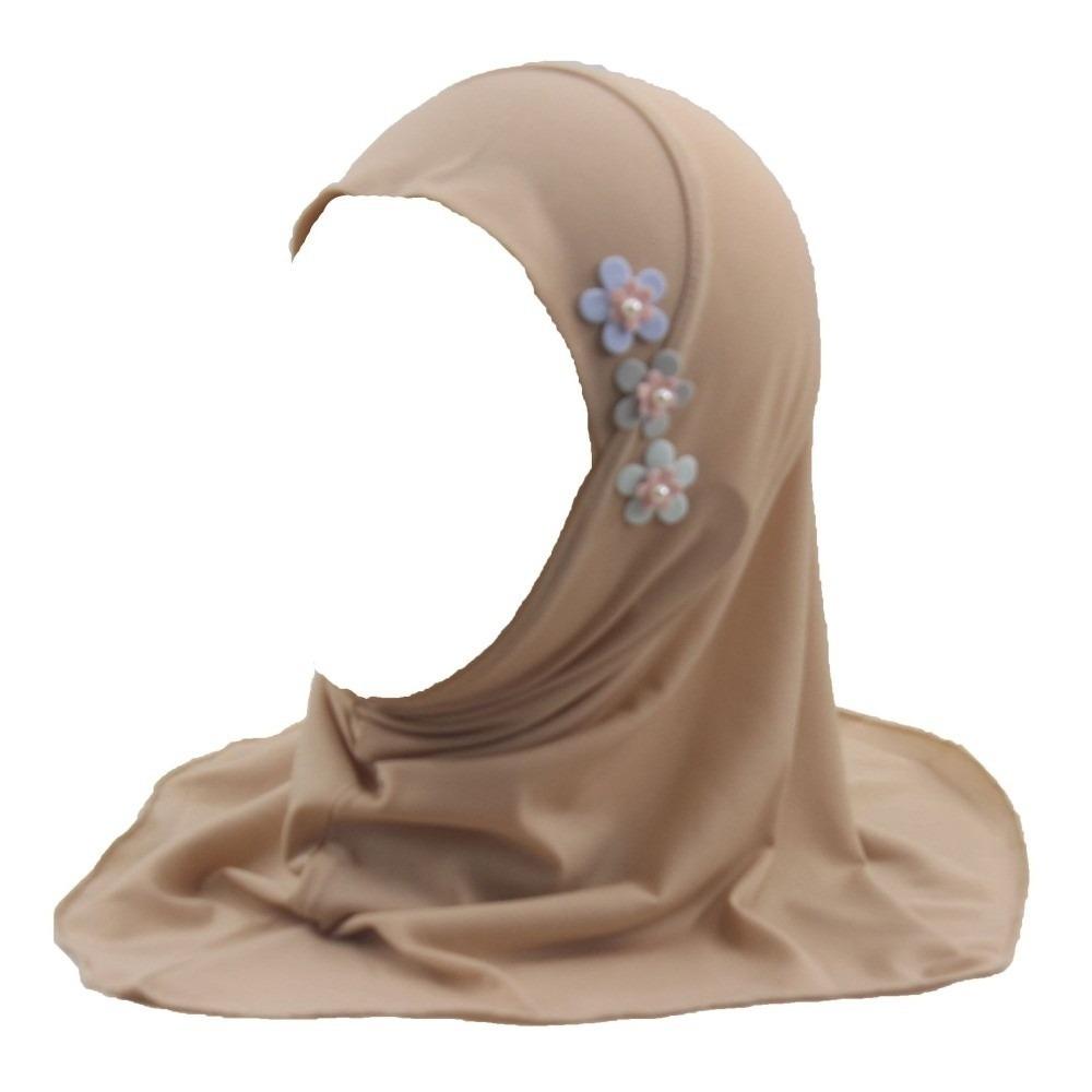 with Floral Ornament Crystal Linen Headscarf Soft Head Cover Beautiful Head Wrap Turban Children
