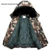 Men's and Women's Army Green Camouflage Winter Coat, Cotton-Padded, Mid-Length, Plus Velvet, Thickened for Cold Protection.