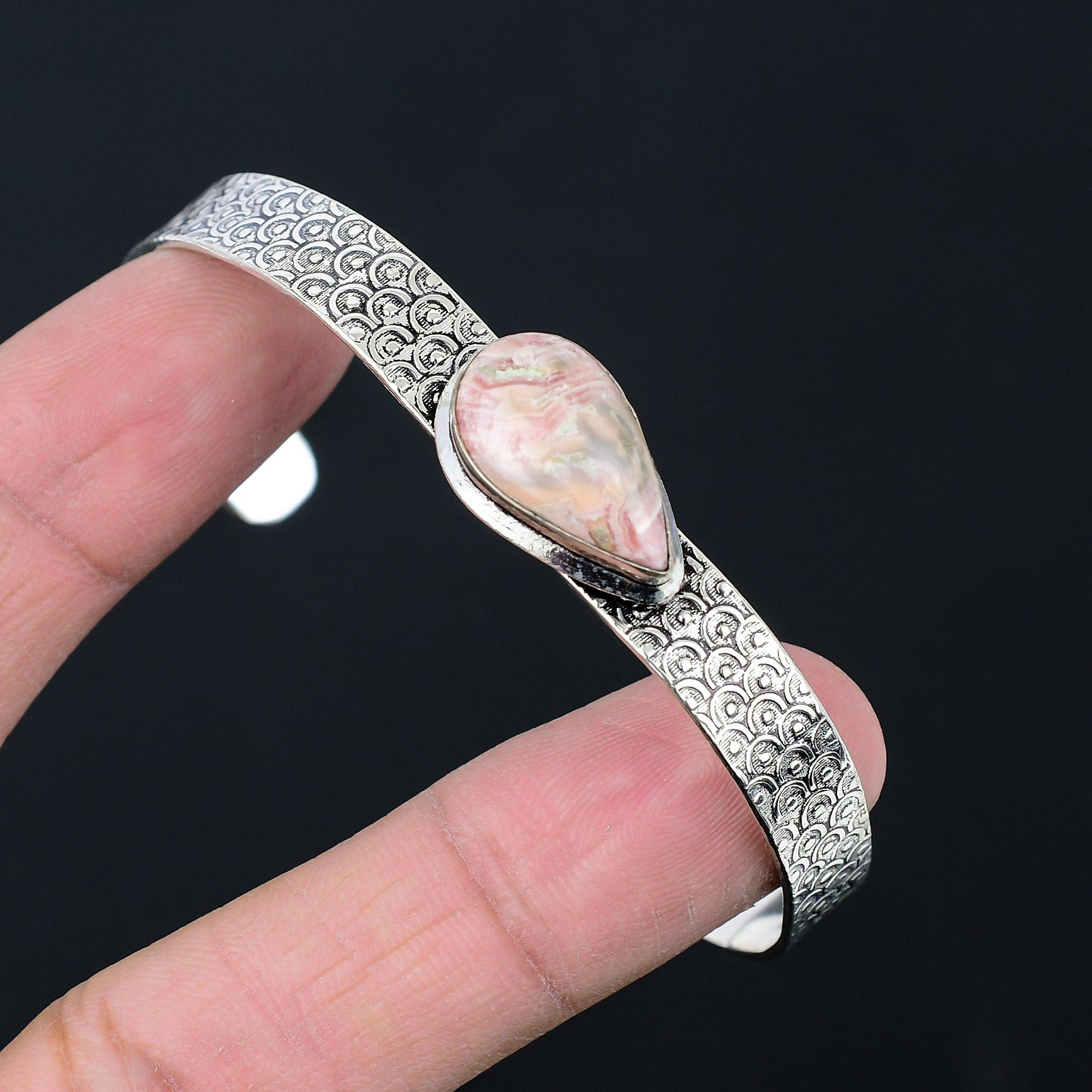 

Daughters Day Deal Natural Rhodochrosite Anniversary Wife Bangle Sterling Silver Adjustable