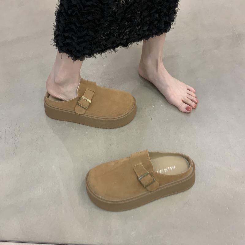 Spring and Autumn Lazy Baotou Half Slippers Women's New Muffin Wear Platform Shoes Boken Pedal