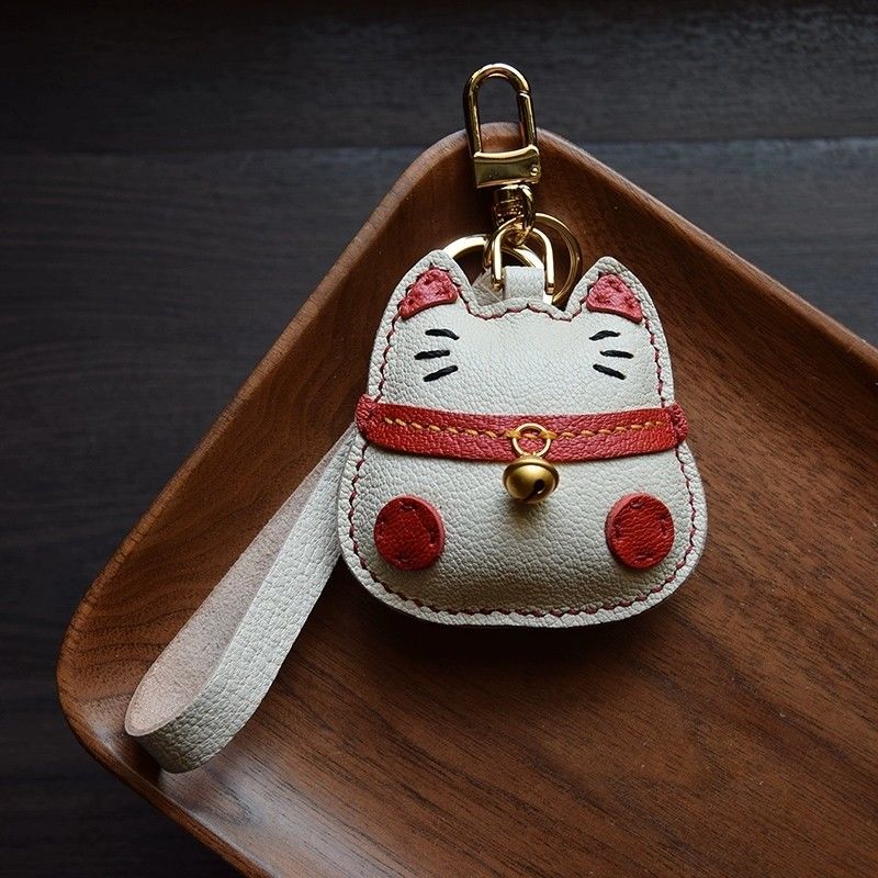 Trendy PU Leather Rocking Lucky Cat Keychain Cartoon Pony Animal Pendant Key Ring Charm Women Bag Decoration Accessories