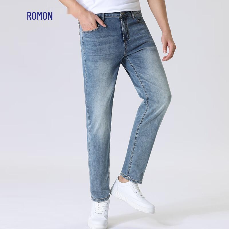 ROMON Men's 95% Combed Cotton Stretch Straight Jeans