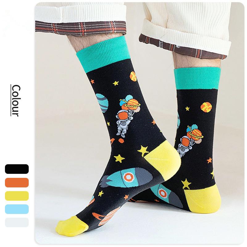 Euopean Fashion Cotton Causal Men Happy Socks Boys Hip Hop Street Skateboard Funny Firmament Space Rocket Star Male Sox Autumn