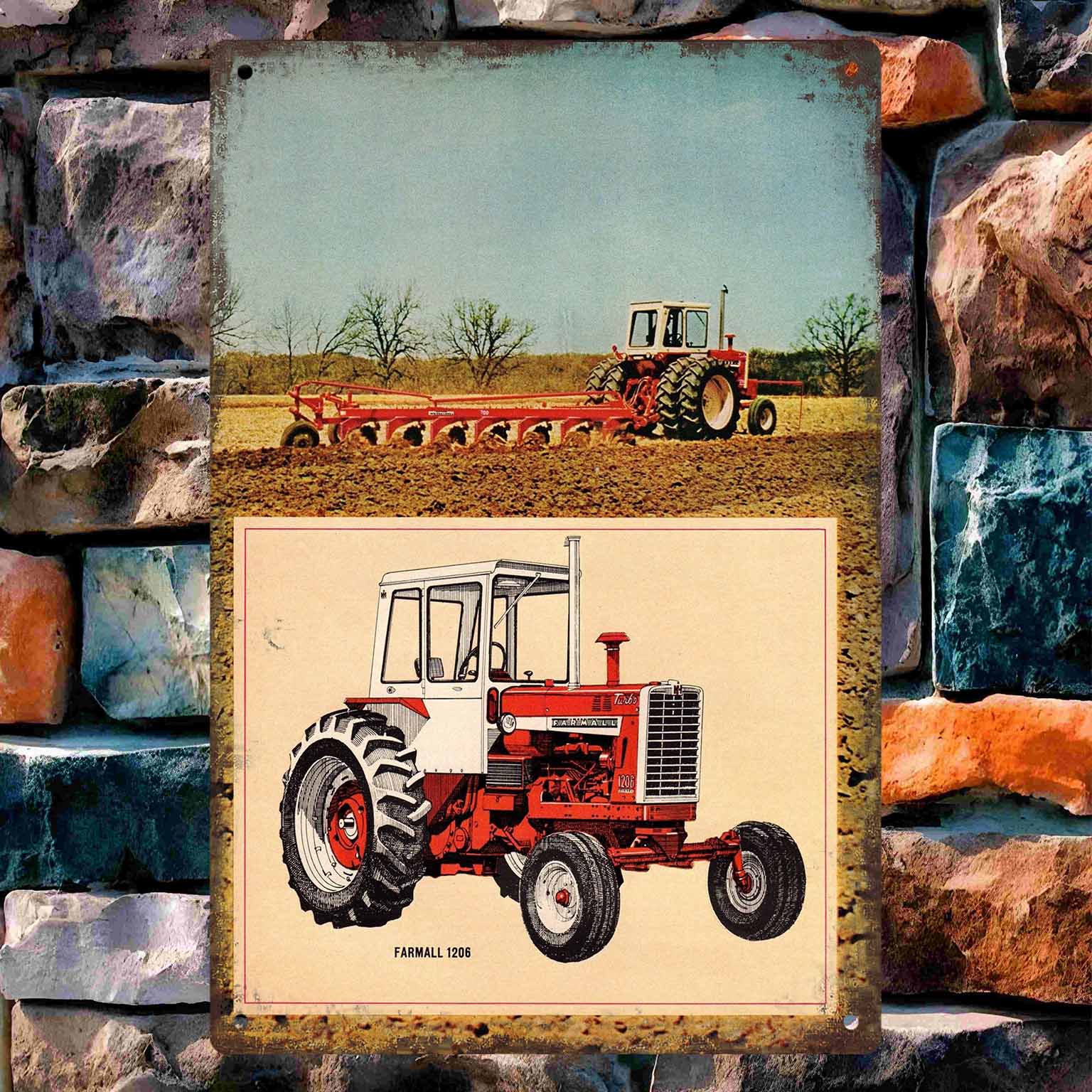 

Детальная иллюстрация винтажного красного трактора-плуга Винтажная металлическая настенная вывеска Декор Постеры Рамки Гараж Гостиная 20x30cm