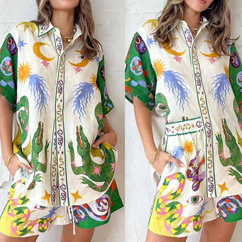 Spring New Style Commuter Printed Short-sleeved Shirt Casual Women's Spring Women's Suit