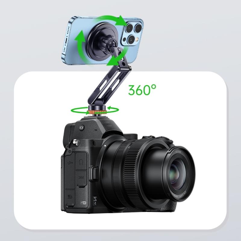 Rotatable Camera Phone Holder Cold Shoe Mount 1/4 Threaded Base For Smartphones Double Joint Adjustment System