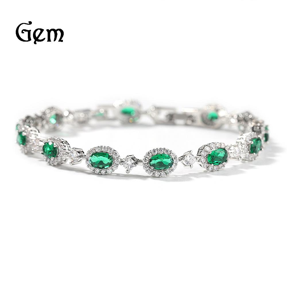 Personality temperament Geometric zircon bracelet Copper inlaid zircon exquisite oval gemstone jewelry