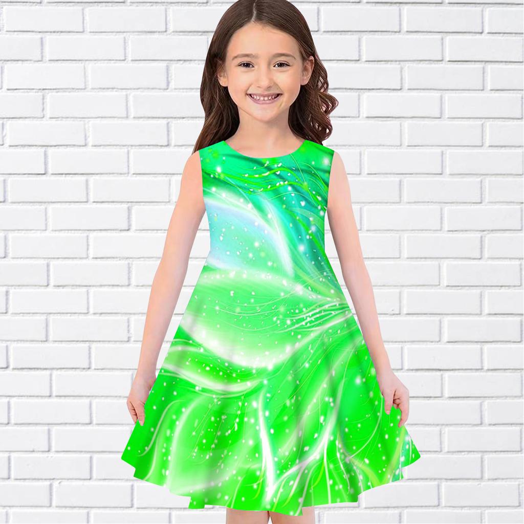 Girls 3D Curved Stripes Dresses Kids Girl Party Sleeveless Princess Dress Tank for Girl Over Four Years