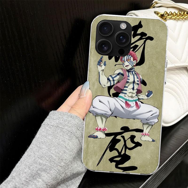 Akaza Demon Slayers Coque pour iPhone 13 12 Mini 11 Pro Max Housse de Téléphone Souple X XS XR 7 SE 8 Plus 6 6S 5 5S Silicone Noir Capa