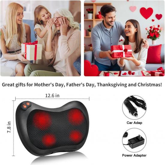 Back Massager, Shiatsu Neck Massager with Heat, Electric Back Massager for Shoulder, Back, Leg, Deep Tissue Kneading Massage to Relief Muscles,