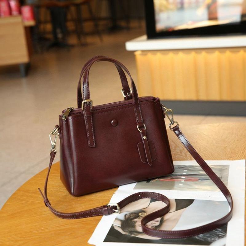 Genuine Leather Tote Bag for Women - Top Grain Vegetable Tanned Cowhide, 2-Way Handbag & Crossbody Bag with Wide Strap