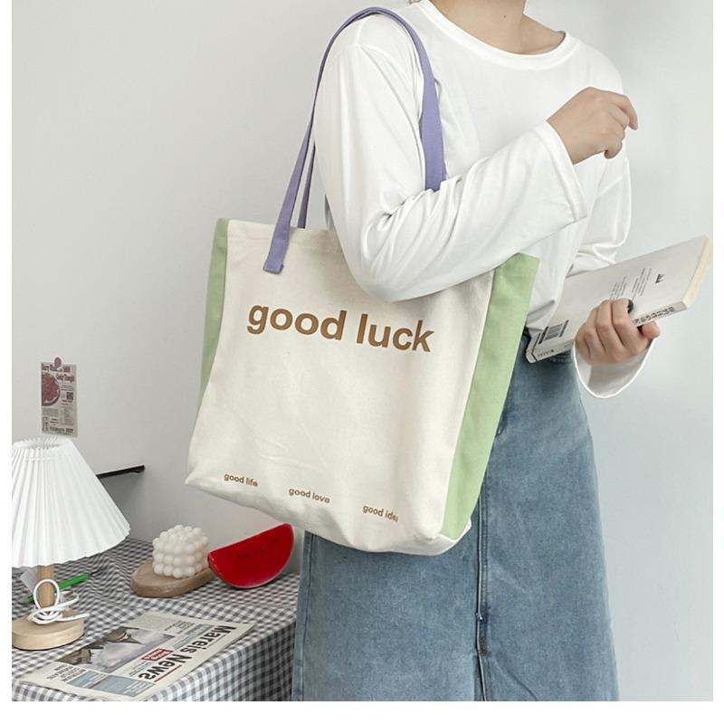 Canvas Bag Female Single Shoulder Patchwork Colorful Macaron Summer Light and Breathable Large Capacity Shoulder Tote Bag