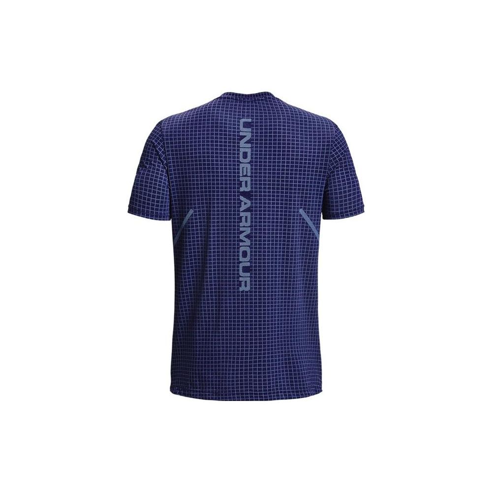 Under Armour Seamless Plaid Training Round Neck Short Sleeve T-Shirt Men Tops Blue 1376921-468