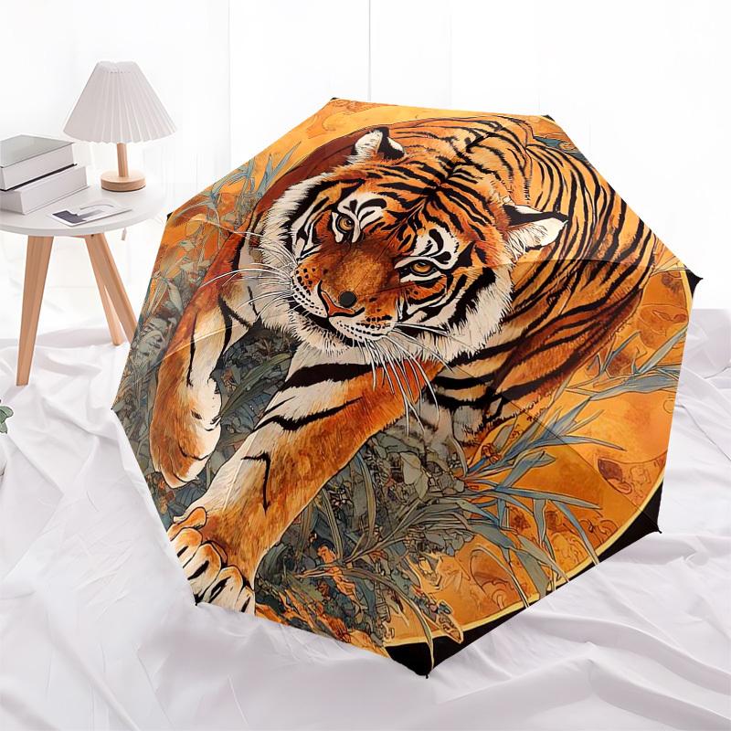 1pc Tiger Artwork Circular Design Umbrella with Plastic Handle,Suitable for All Seasons Umbrellaptys26081