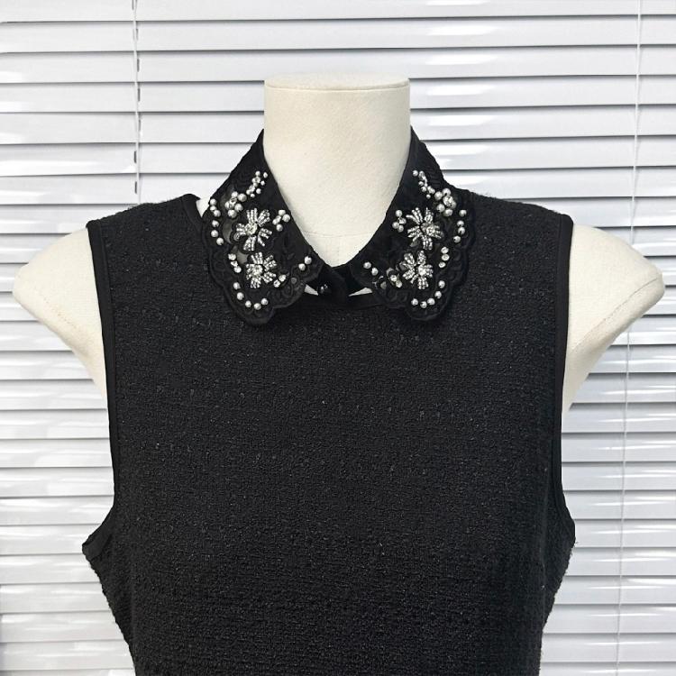 Eleganter Wiederverwendbarer Falscher Kragen Verziert mit Künstlichen Perlen Design Freundliches Polyester Business Meeting Kragen-Enhancer