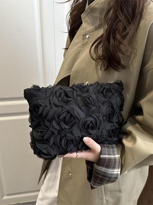 Women's Rose Mesh Flower Clutch - Elegant Shoulder Underarm Bag