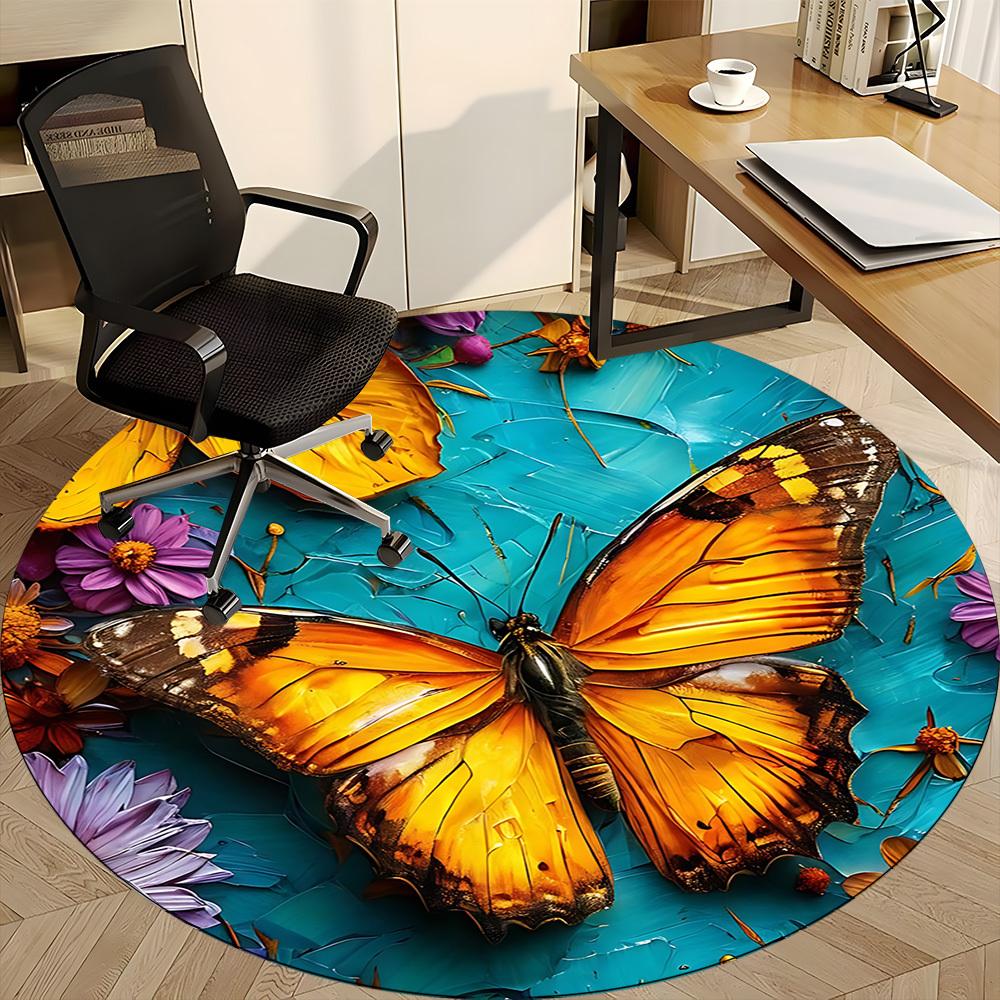1 Stück Schmetterlingsblumen Büro Runder Teppich, Indoor-Matte Geeignet für Büro, Unter Bürostühlen Schlafzimmer Wohnzimmer Heimdekoration, Raumdeko D074
