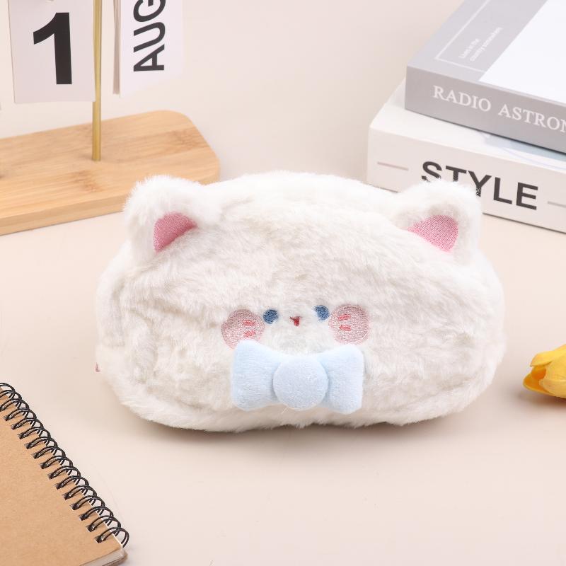 Large Capacity Stationery Storage Bag Cartoon Animal Plush Pencil Case Lovely Plush Cosmetic Bag Christmas Birthday Gifts