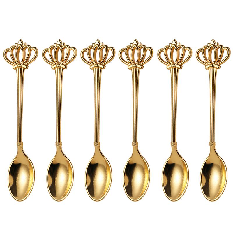 6pcs Coffee Spoon Zinc Alloy Vintage Crown Fan Design Stirring Spoon Cake Dessert Ice Cream Scoop Sugar Honey Teaspoon Set
