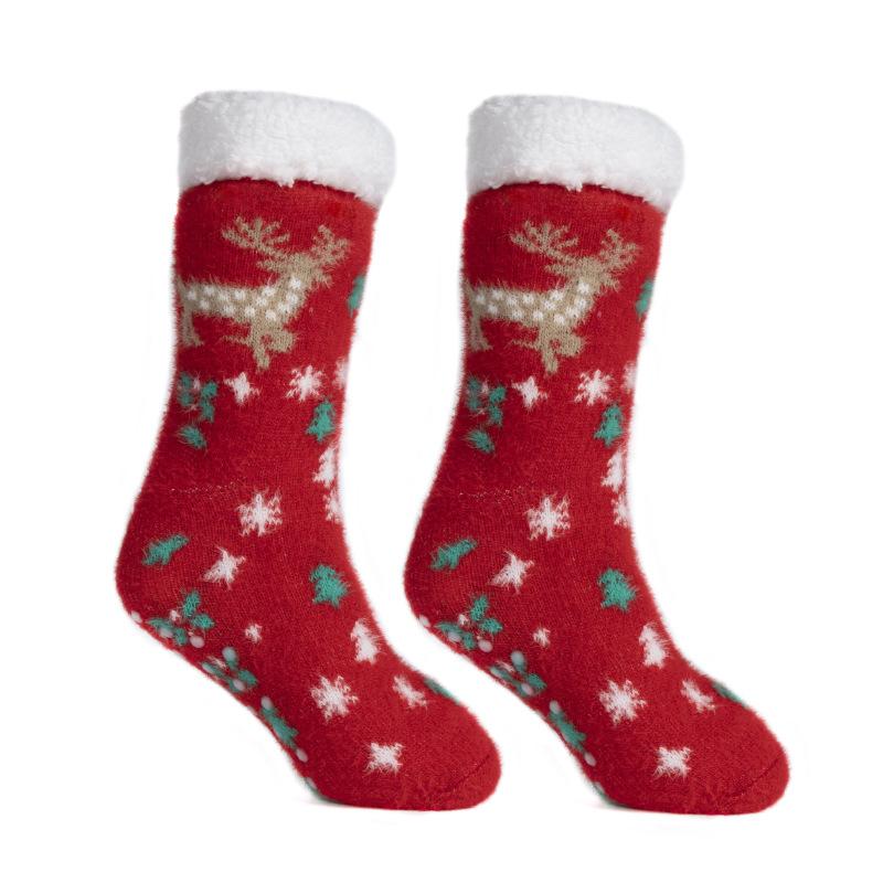 Women's Mid Tube Socks Christmas Floor Socks Home Sleep Winter Velvet and Thick Anti-slip Carpet Socks