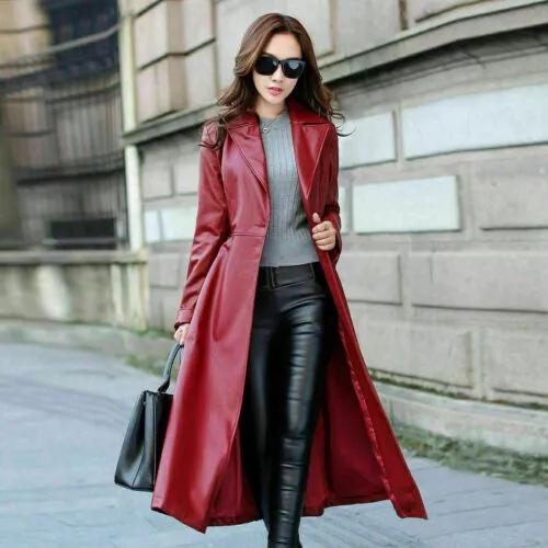 RED Lambskin Leather Women Trench Coat  Handmade Formal Casual Stylish
