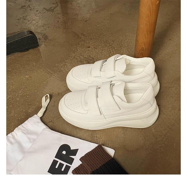 

Белые туфли на липучке на платформе, сезонная мода, универсальные, платформа для увеличения роста, повседневная обувь 35