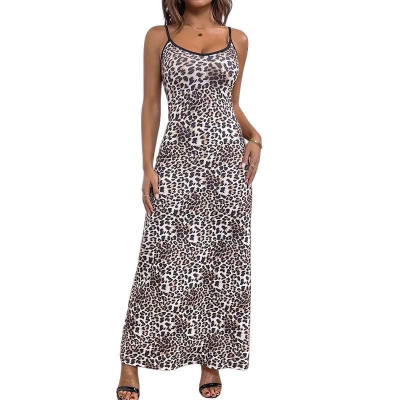 2025 neuer Persönlichkeitstrend eng anliegendes Trägerlanges Leopardenmusterkleid