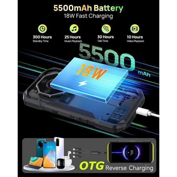 Téléphone Portable Incassable 5G Ulefone Armor X32 Pro 16+256Go 6500mAh 5,65" 64MP Caméra Smartphone Robuste Dural SIM/NFC Noir