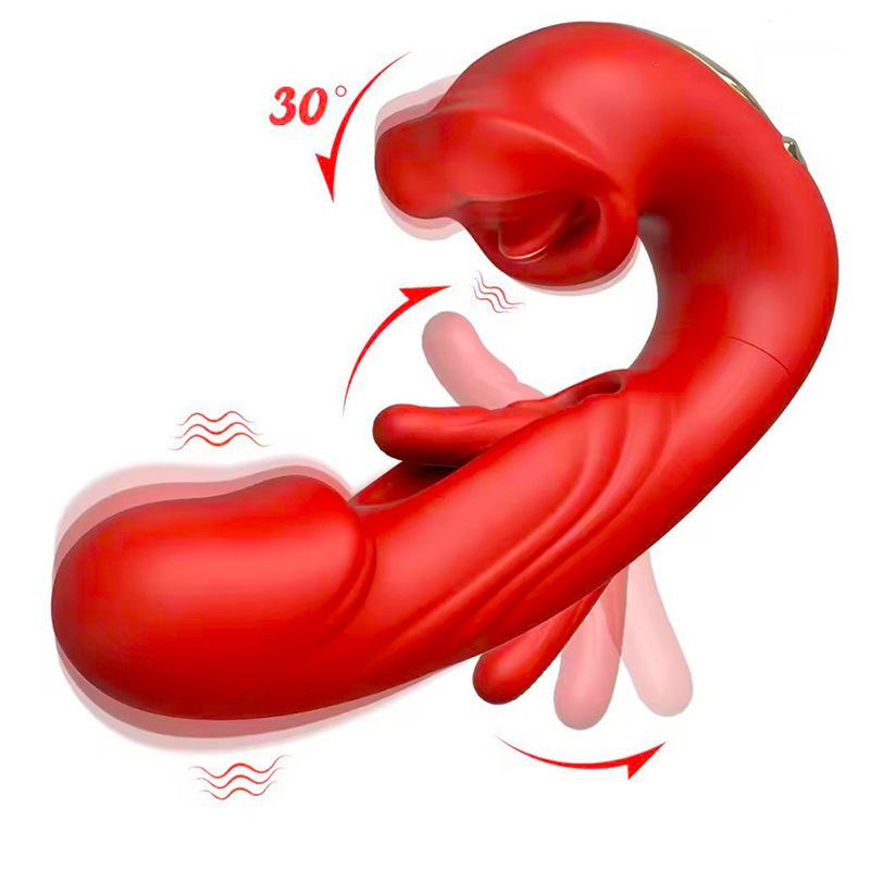 Dual-Ended Vibrating Dildo with Clitoral Suction & Licking, Intense Massage, Adult Toy for Women
