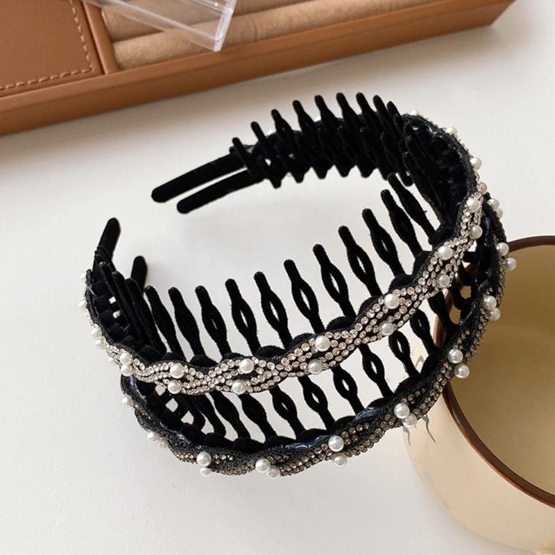 Sparkling Flocking Hairbands With Anti Slip Toothcomb, High Cranium Headdress For Women Hair Decoration 3 Piece Set