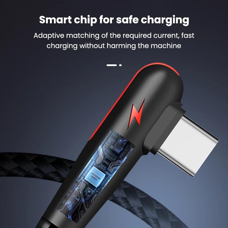 120W USB'den Type C Kablosuna 90 Derece Dirsek Cep Telefonu Hızlı Şarj Xiaomi Redmi Huawei Mate 40 30 Telefon Şarj Kablosu
