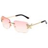 2026 New Rimless Rectangular Butterfly Sunglasses Retro Metal Frame Women’s Street Style Diamond-Encrusted UV400 Shades Eyewear