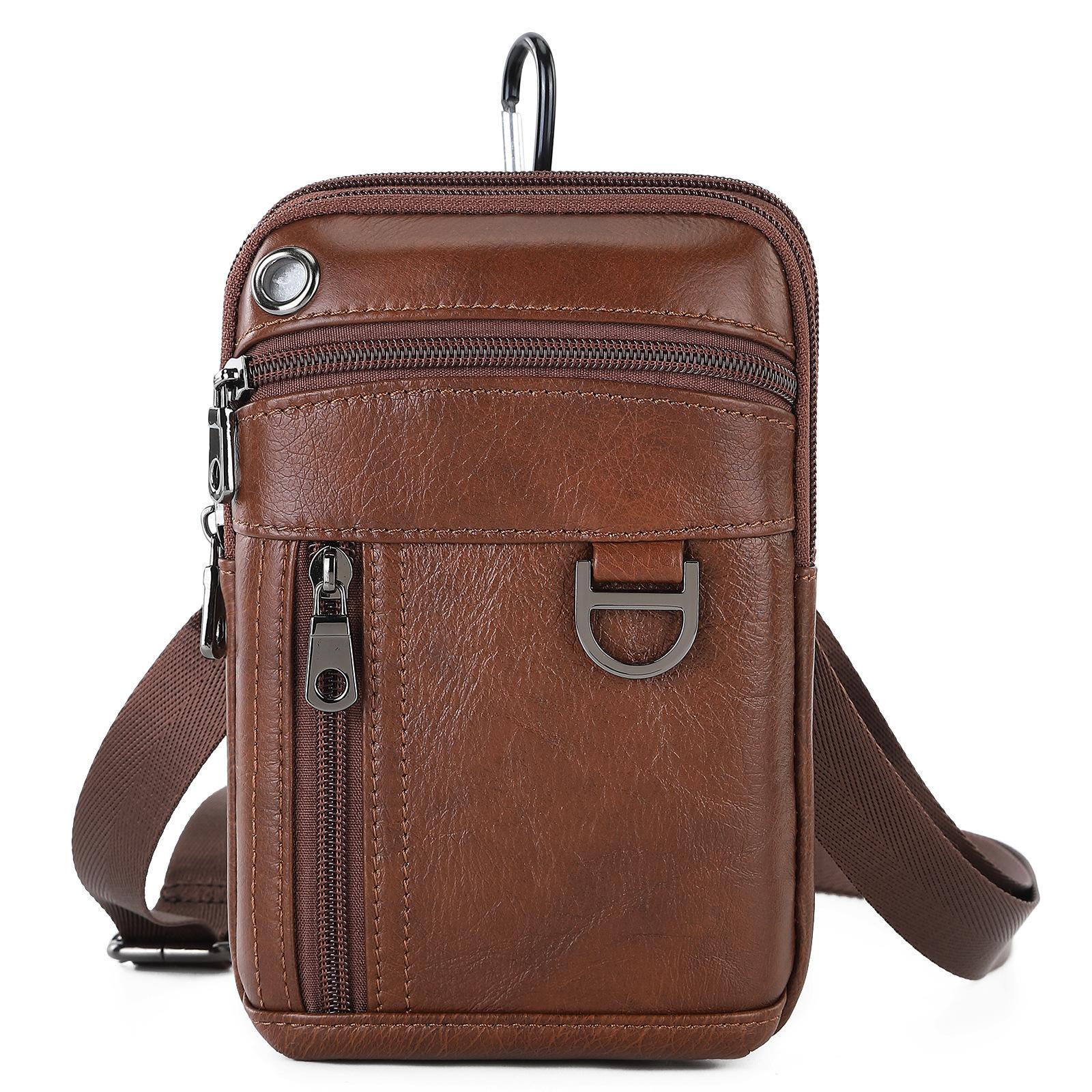 

Men s Genuine Leather Waist Bag, Crossbody Chest Bag, Waterproof Small Phone Pouch, Shoulder Sling Bag for Sports & Casual коричневий