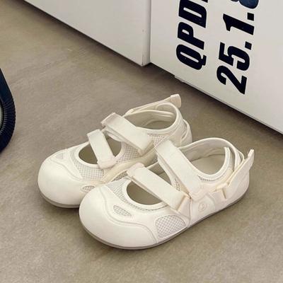 Hochwertige Sporttaschen-Kopf-Sandalen mit dicker Sohle, Damen, neue Sommer-Kleine weiße Schuhe mit Röcken, Klettverschluss-Einzelschuhe